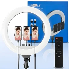 Кільцева LED лампа 45см із 3 тримачами, пультом ДК та USB-портами RL-18