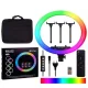 Кільцева селфі лампа RGB LED з трьома тримачами для смартфона 45 см MJ18