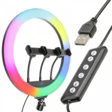 Кільцева світлодіодна RGB лампа MJ36 3 кріплення для телефону з керуванням на дроті 36 см
