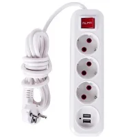 Електричний подовжувач з вимикачем на 3шт/3м та 2 USB 303