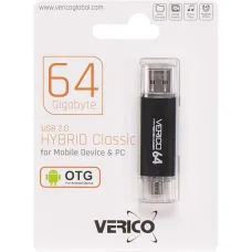 Флешка для зберігання інформації Verico USB 64Gb Hybrid CLASSIC 601934 Чорний в упаковці 1 шт