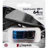 Флешка для зберігання інформації Kingston USB 64Gb DT 80М USB 3.2 Type-C Black/Blue 330656 в упаковці 1 шт