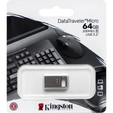 Флешка для зберігання інформації Kingston USB 64Gb DT Micro 3.2 та 200Mb/s 328066 Сірий в упаковці 1 шт