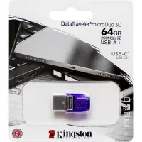 Флешка для зберігання інформації Kingston USB 64Gb DT microDuo 3C 3.2 Type-A/Type-C 200Mb/s в упаковці 1 шт