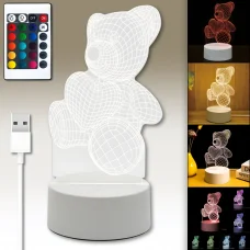 Акриловий 3D нічник Ведмедик з LED-підсвічуванням, сенсорним керуванням та пультом ДУ