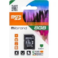Карта пам'яті Mibrand MicroSDHC 8GB Class 4+SD adapter 121602 з адаптером