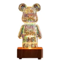 3D нічник скляний з ефектом феєрверку у вигляді ведмедика RGB Bearbrick LED Світильник-лампа на 8 кольорів