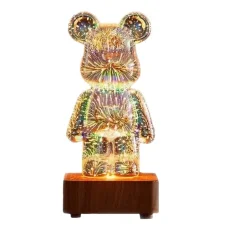 3D нічник скляний з ефектом феєрверку у вигляді ведмедика RGB Bearbrick LED Світильник-лампа на 8 кольорів