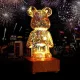 3D нічник скляний з ефектом феєрверку у вигляді ведмедика RGB Bearbrick LED Світильник-лампа на 8 кольорів