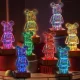 3D нічник скляний з ефектом феєрверку у вигляді ведмедика RGB Bearbrick LED Світильник-лампа на 8 кольорів