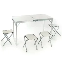 Посилений туристичний складаний стіл для пікніка та 4 стільці Folding Table Білий Стіл із стільцями для дачі