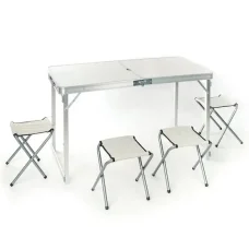Посилений туристичний складаний стіл для пікніка та 4 стільці Folding Table Білий Стіл із стільцями для дачі
