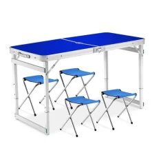 Посилений туристичний складаний стіл для пікніка та 4 стільці Folding Table Синій Стіл із стільцями для дачі