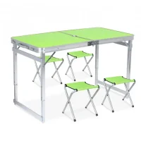 Посилений туристичний складаний стіл для пікніка та 4 стільці Folding Table Зелений Стіл із стільцями для дачі