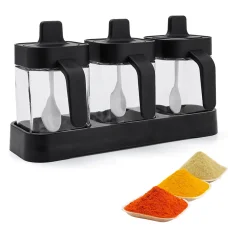Набір із 3 ємностей з підставкою та ложечками для спецій Seasoning bottle XL-730 Органайзер для зберігання спецій