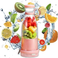Пляшка-блендер на акумуляторі для коктейлів та смузі Mini Juicer Рожевий 420 мл