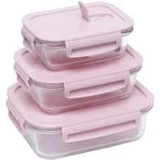 Набір прямокутних скляних судочків для зберігання продуктів 3 штуки TW-1 в упаковці 1 шт