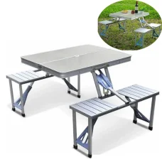 Розкладний стіл-валіза для пікніка з 4 стільцями Aluminum picnic table Туристичний стіл-валіза зі стільцями