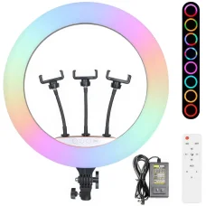 Лампа кільцева 45 см RGB Ring Fill Light з пультом Кільцева LED лампа з трьома тримачами телефону та пультом