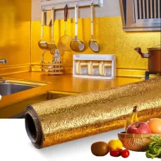 Фольга самоклеюча на 3 м x 60 см для кухні Золотого кольору Фольга для гарячого на папері