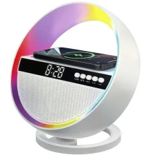 Акумуляторний нічник-Bluetooth колонка з годинником, швидким заряджанням і RGB підсвічуванням G5 Білий