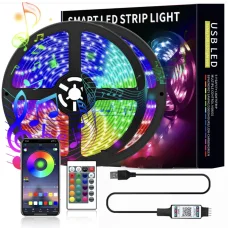 Світлодіодна RGB стрічка 5м Bluetooth USB з керуванням через додаток та пульт