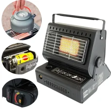 Настільний похідний газовий обігрівач на 1300 W Чорна Газова плитка-піч 2 в 1 на одну конфорку 1.3 кВт
