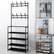 Підлогова вішалка-стійка для одягу 155х60х26см з 4 полицями та 8 гачками