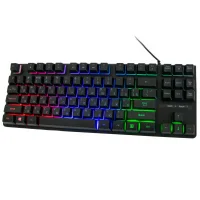 Ігрова провідна мембранна комп'ютерна клавіатура з RGB підсвічуванням на 87 клавіш TLK Чорна