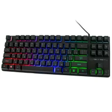 Ігрова провідна мембранна комп'ютерна клавіатура з RGB підсвічуванням на 87 клавіш TLK Чорна