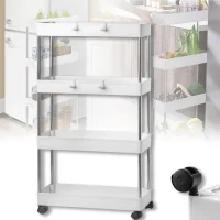 Пересувна полиця підлога 40х14.5х90 см на коліщатках Bathroom Rack Біла 4 яруси