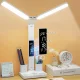LED лампа настільна на акумуляторі з термометром, годинником та органайзерами 877 Біла