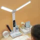 LED лампа настільна на акумуляторі з термометром, годинником та органайзерами 877 Біла