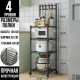 Підлогова 4-ярусна полиця-етажерка на колесах з гачками SKLM-21 130x42x34 см
