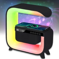 Настільна лампа з Bluetooth колонкою, RGB підсвічуванням та бездротовою зарядкою G3 Чорна