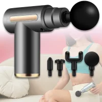 Перкусійний ручний масажер з 4 насадками та 6 швидкостями Massage gun XL-1011 Сірий