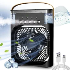 Міні-кондиціонер зі зволожувачем таймером та підсвіткою 4в1 від USB Чорний