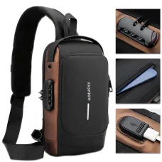 Чоловіча водонепроникна сумка нагрудна з кодовим замком та USB портом XIO Fashion