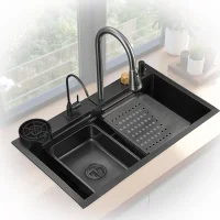 Кухонна мийка 75x45 см з двома чашами, змішувачем та комплектом аксесуарів