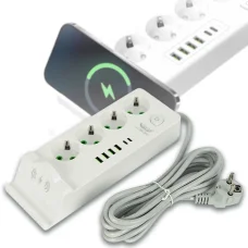 Електричний подовжувач 3000W на 4 розетки з 4USB, бездротовою зарядкою, 2Type-C на 3 м 482 Білий