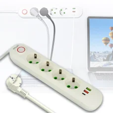 Мережевий фільтр ALFA 2500 Вт на 4 розетки з вогнетривким корпусом, 2-ма USB, 1-ий Type-C 498 Білий