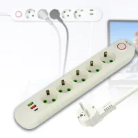 Подовжувач від мережі ALFA 2500 Вт на 5 розеток і 5 м з міцним корпусом, 2-ма USB, 1-ий Type-C 500/499 Білий