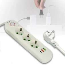 Подовжувач 2500 Вт ALFA на 3 розетки із заземленням, двома USB-портами та одним Type-C 495 Білий