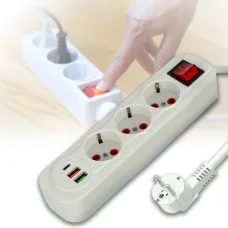 Міцний мережевий подовжувач на 3 розетки з вимикачем, 2-ма USB, 1 порт Type-C і довжиною 3 метри 504 Білий