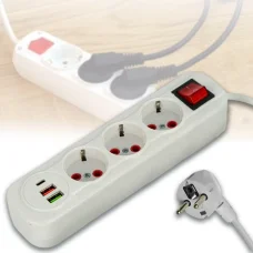 Подовжувач мережевий на 3 гнізда з вимикачем, 2-ма USB та 1-м Type-C довжиною 5 метрів 505 Білий