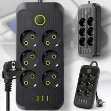 Мережевий подовжувач із 6 розетками й USB-A/C портами 3 метри 2500W Чорний