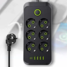 Мережевий подовжувач з 6 розетками та 4USB-A/2USB-C портами 5 метрів 2500W Чорний