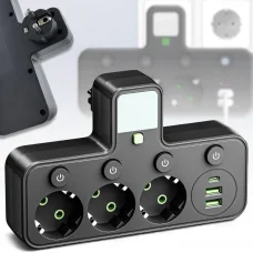 Мережевий фільтр на 3 розетки з 2xUSB, Type-C та підсвічуванням 2500Вт