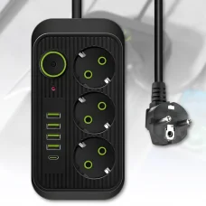 Мережевий подовжувач 2 м із захистом від перевантажень і вимикачем 4хUSB | Type-C | 3х220V F09U