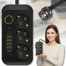 Мережевий подовжувач на 3 метри з вимикачем 4хUSB | Type-C | 3х220V